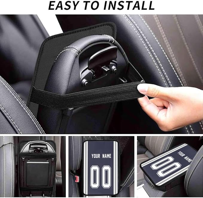 Custom Car Armrest Cover,Add Personalized Name and Number As Gifts for Loyal Football Fans,American Football Auto Center Console Pad Car handrail Box Cushion,Fit for Most Car Seat Box Cover Protector