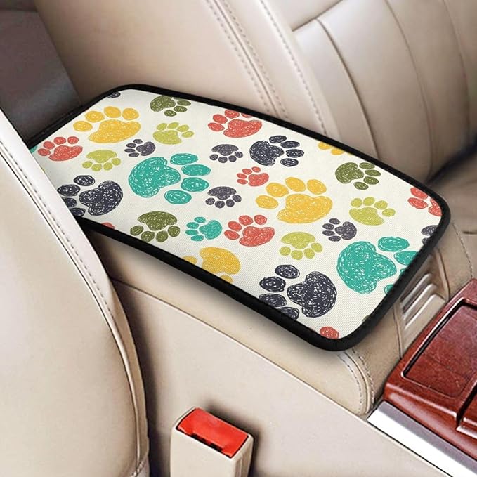 OLIEYFU Dog Paw Pattern Auto Center Console Cover Universal Car Armrest Pad Waterproof Women Men Automotive Interior Accessories for Most Vehicle SUV