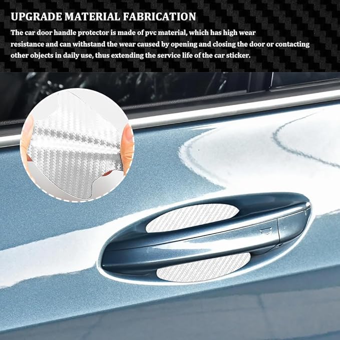4PCS Car Door Handle Cup Scratch Protectors, Carbon Fiber Anti-Scratches, Universal Fit, White, Carbon Fiber Finish