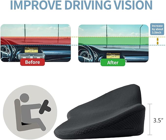 Car Seat Cushion for Ford Mustang 2000-2024, Four Seasons Universal Memory Foam Breathable Non Slip Auto Wedge Seat Pad Sciatica & Lower Back Pain Relief for Driving,Beige
