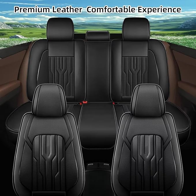 YORKNEIC Fit for Hyundai Sonata Seat Covers 2007-2025: Leather Waterproof Car Seat Covers Anti-Slip Protector Full Set (2 Row 5 Seats, Black)