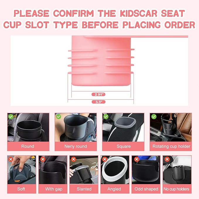 Car Seat Cup Holder Snack Tray - Silicone Food Trays for Travel with Expandable Soft Rubber Base Fits Most Cup Holders Portable Accessories Essentials for Small Fruit, Toys (Pink)