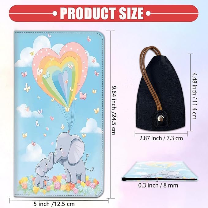 Car Registration and Insurance Card Holder for Women Men, Waterproof PU Leather Glove Box Car Organizer with Magnetic Shut, Vehicle Document Holder for Driver License,Cards, Cute Cartoon Elephant