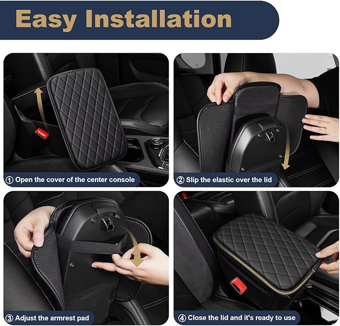 YORKNEIC Center Console Cover Fit for Model Y Armrest Cover for Car with 2 Side Pockets Faux Leather Middle Console Cover (Black)