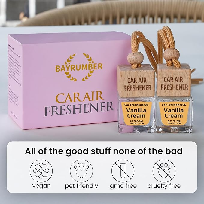 Car Air Freshener Hanging Diffuser – Long-Lasting Essential Oil Scent (Up to 60 Days) – Non-Toxic & Eco-Friendly – 2-Pack Auto Fresheners Made in USA