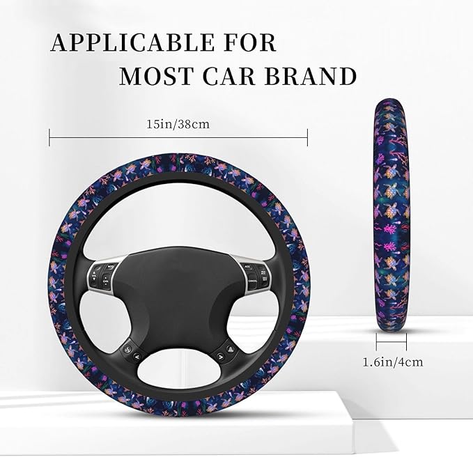 Neoprene Steering Wheel Cover Colourful Sea Turtle Car Steering Wheel Cover Universal Fit for Most Cars