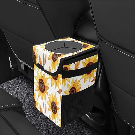 GVGHIDZ Car Trash Can – Multi-Purpose, Lightweight and Portable with Durable Water-Resistant Coating, No Installation Required, Practical and Ample Capacity, Variety of Colors.Beautiful Sunflower