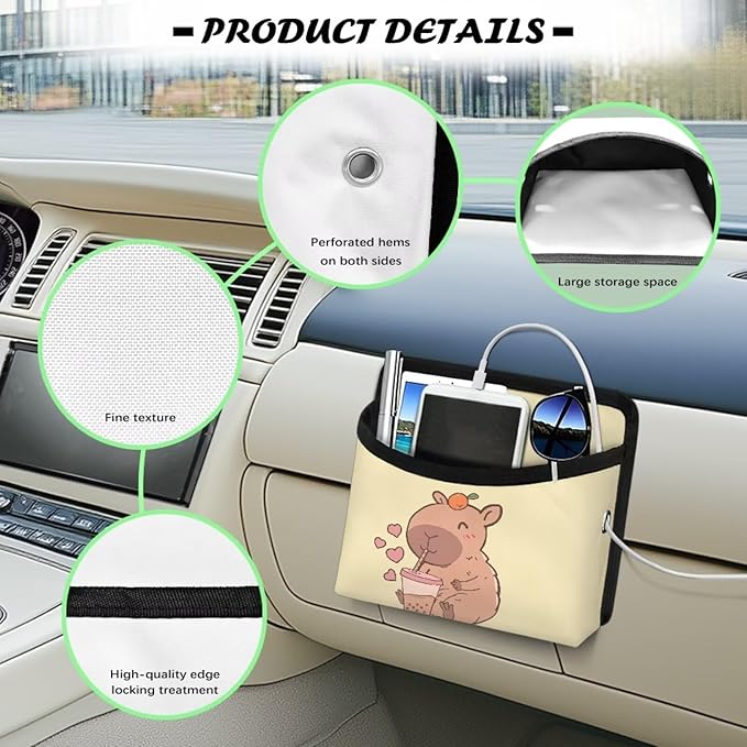 Cute Capybara Car Side Pocket Organizer, Seat Side Storage Bag, Universal Pouch for Auto Door Window Console Seat Backrest, Purse Card Phone Sunglasses Holder, Car Accessories