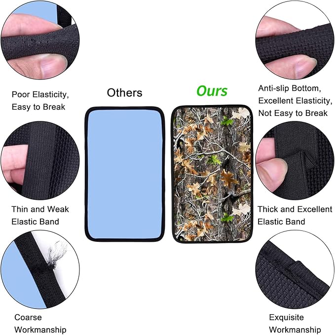 JANENFNA Car Armrest Cover Pads Universal Fashion Cute Auto Center Console Armrest Cover Pad with 2PCS Car Coasters Soft Waterproof Car Armrest Seat Protector for Women,Camo Leaves Pattern