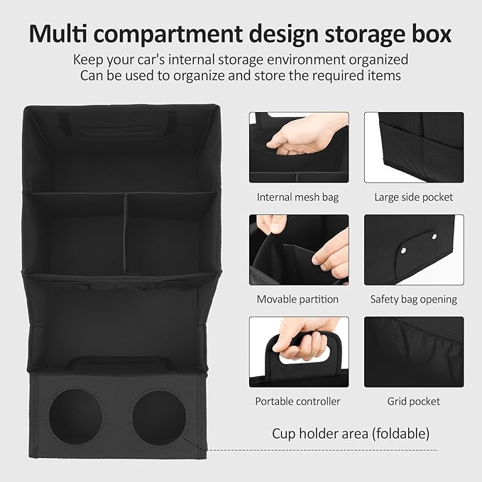 Car Seat Storage Organizer, Car Essentials Back Seats Organizer Between Seats Passenger seat with Cup Holder for Travel Baby Toys Diaper Caddy Bag(black)