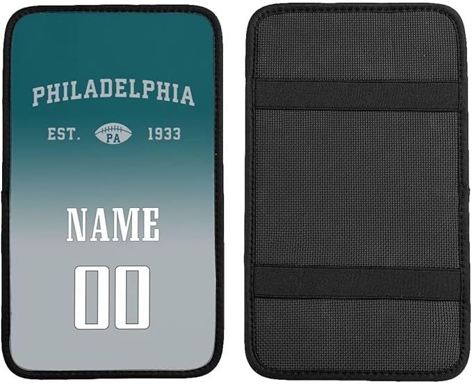 Custom Car Armrest Cover,Add Personalized Name and Number As Gifts for Loyal Football Fans,Auto Center Console Pad Car handrail Box Cushion,Fit for Most Car
