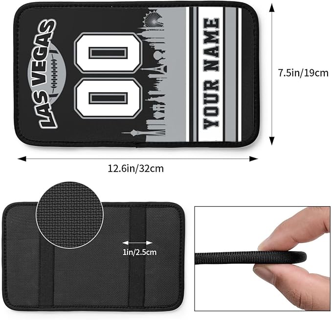 Custom Football Car Armrest Covers Personalized Football Style with Name Number Customized Auto Center Console Pad Car Handrail Box Cushion for Most Vehicle Decor Accessories, Black
