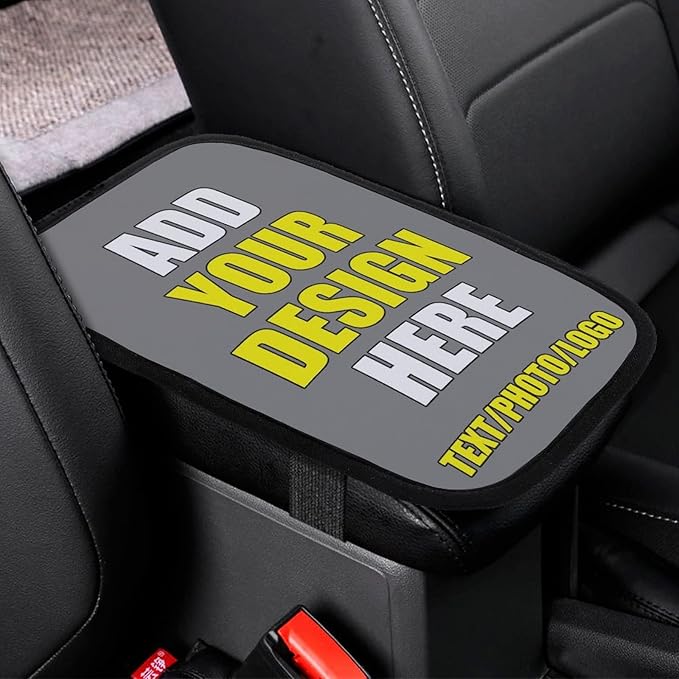 Personalized Auto Center Console Armrest Cover Custom Custom Photo Text Logo Universal Fit Soft Comfort Center Console Armrest Cushion for Car Seat Handrail Box, Gray