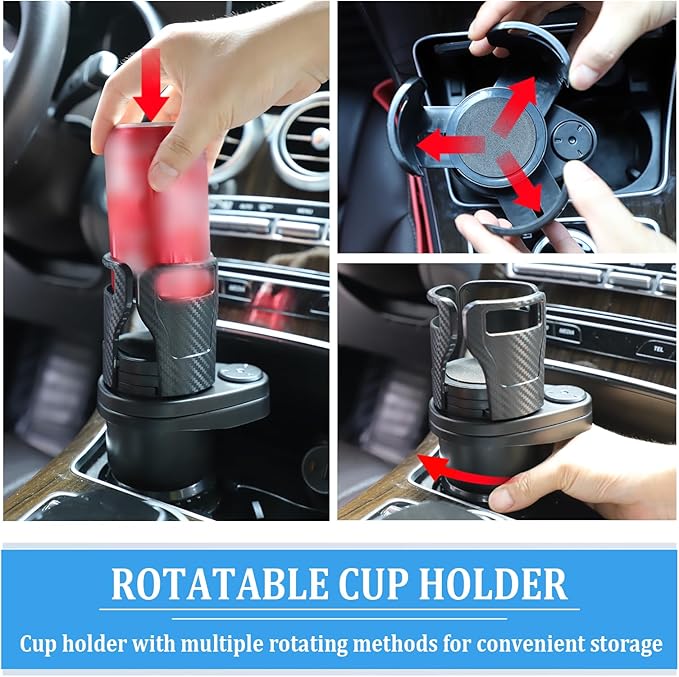 Adjustable Expandable Cup Holder for car Most Cars Trucks SUVs.-Car Cup Holder Expander fit cola Coffee Cups,2 in 1 cupholder Expander Compatible with Big Paper Bucket. (BJ-2388)