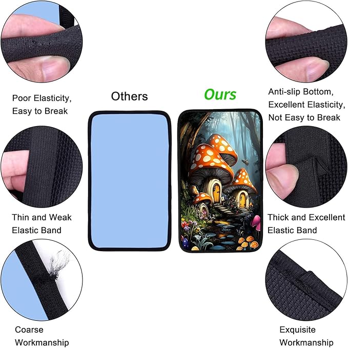 JANENFNA Car Armrest Cover Pads Universal Fashion Cute Auto Center Console Armrest Cover Pad with 2PCS Car Coasters Soft Waterproof Car Armrest Seat Protector for Women,Mushroom House