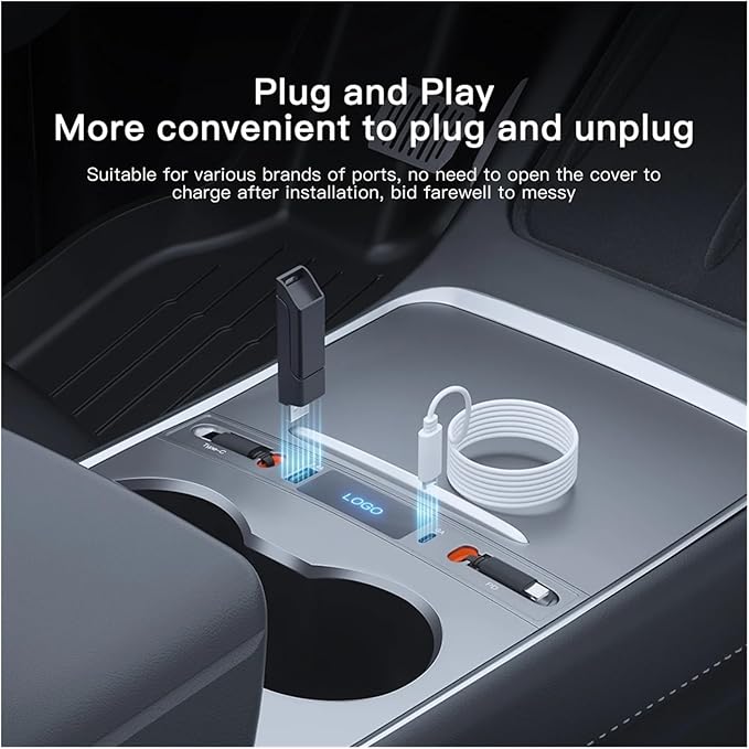 27W Quick Charger USB Shunt HUB Intelligent Docking Station Car Adapter Powered Splitter Extension，Compatible for Tesla Model 3 Model Y(A-pple and A-pple)