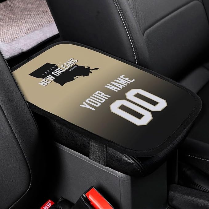 Custom Football Car Armrest Covers Universal Auto Center Console Pad Car handrail Box Cushion Personalized Add Name & Number Fans Gift Fit Suit for SUV Truck Sedan Van
