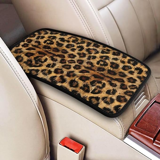 Center Console Cover Brown Leopard Car Center Console Cushion Pad Armrest Cushion Pad Cover, Cheetah Animal Armrest Cushion Pad Cover Anti-Scratch Car Accessories