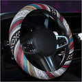 Boho Steering Wheel Cover, 15.0"×15.0" Anti-Slip Baja Blanket Ethnic Steering Wheel Protector, Breathable Flax Cloth Elastic Bohemian Steering Wheel Cover, Car Accessories (Style D)
