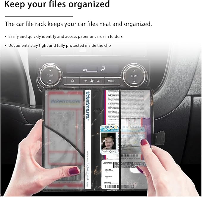 Augeny Car Registration and Insurance Holder, 5.23" x 5.08" Premium Auto Glove Box Organizer with Magnetic Closure, Wallet Case Accessories for Cards, Document, Driver License (Marble Black-2, Large)