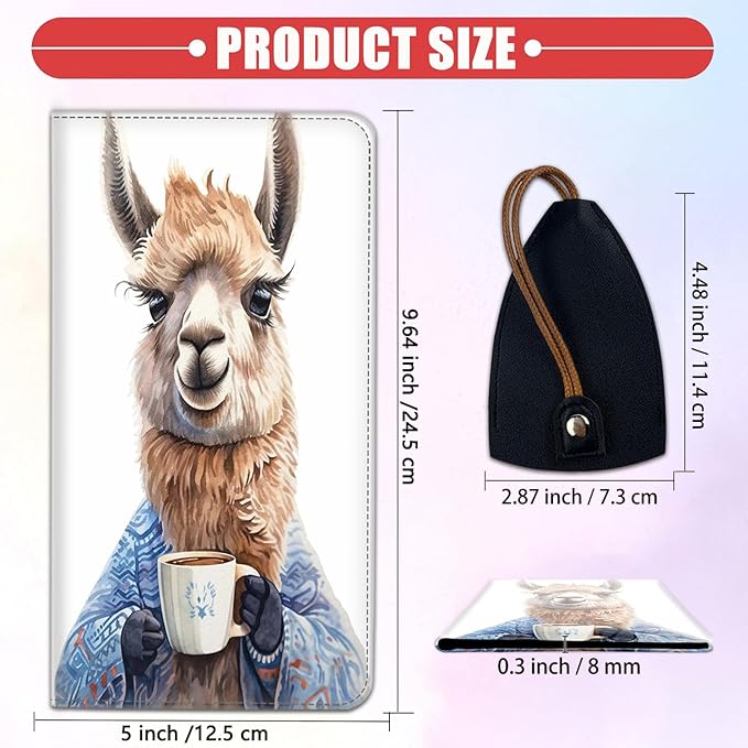 Car Document Holder with Magnetic Shut, Car Registration & Insurance Card Holder, Waterproof PU Leather Glove Box Organizer Vehicle Accessories Driver License for Women/Men, Llama with Coffee