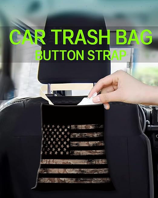 ANKVRP Car Trash Can, Durable Hanging Car Trash Garbage Bag, Cute Automotive Garbage Cans Organizer, Cool American Flag