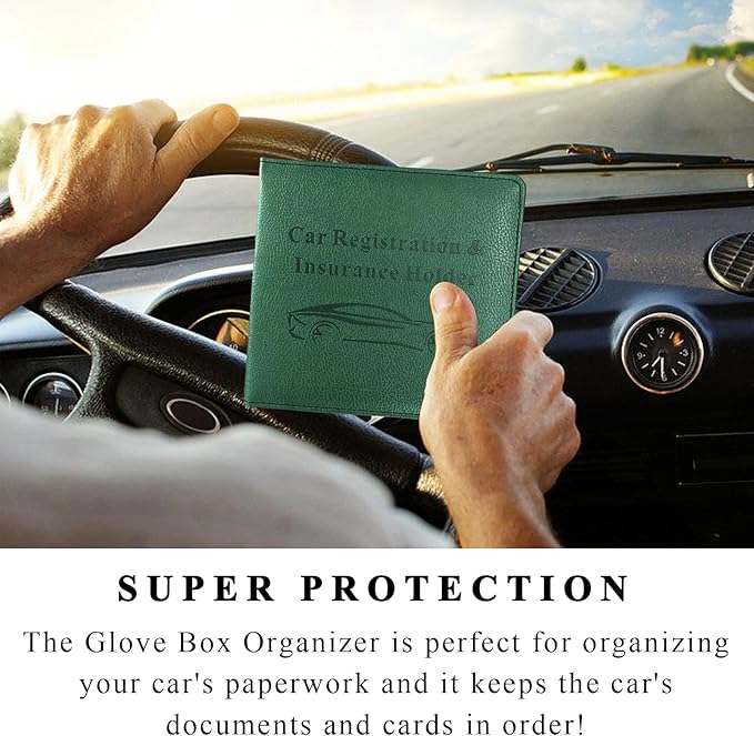 Car Registration and Insurance Holder, 5.51" × 5.11" Premium Leather Vehicle Glove Box Organizer with Magnetic Closure, Auto Document Holder for Cards Paperwork and Drive License (Dark Green)