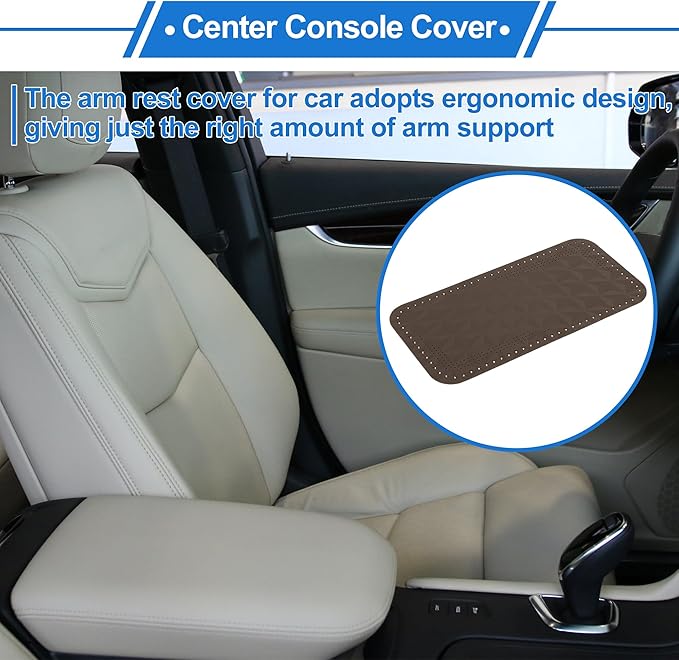 Car Center Console Cushion Pad 12.59"X6.29" Center Console Cover Armrest Seat Box Cover Faux Leather Coffee