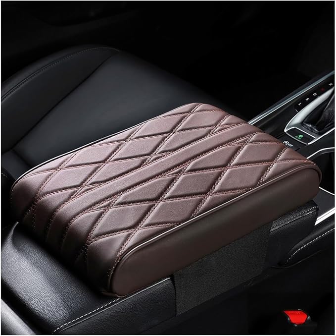 Mandark Car Center Console Cover, Soft Leather Memory Foam Automotive Armrest Seat Box Cushion Pad, Waterproof Comforable Vehicle Arm Rest Mat Accessories, Universal for RV, SUV, Truck (Coffee)