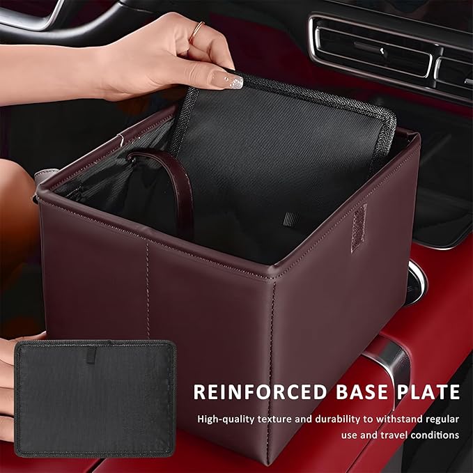 Car Trash Bin, Foldable Leather Auto Rubbish Can with Reinforced Bottom & Trash Bags, Waterproof Hanging Garbage Can Backseat Storage Box for Most Vehicles, Car Accessories (Brown)