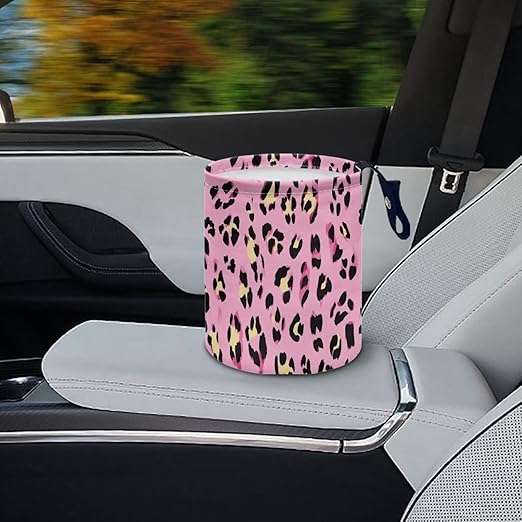 Pink Leopard Print Car Trash Can, Cute Car Trash Bag, Vehicle Trash Can, Multipurpose Trash Bag Hanging, Portable, Waterproof Storage Bag for Cars