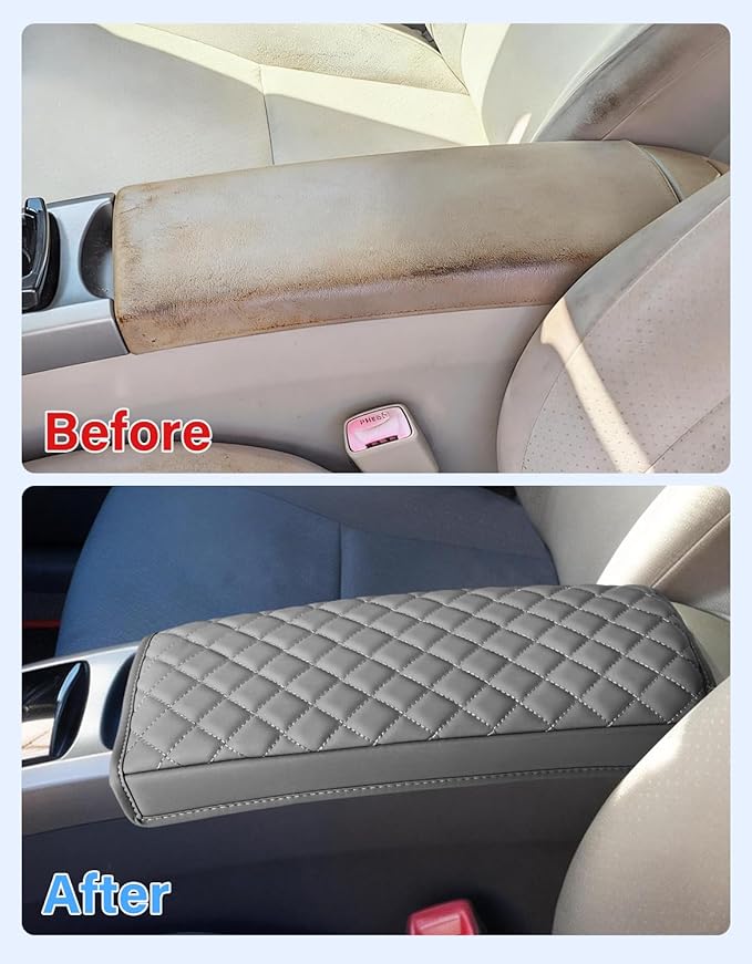 Center Console Armrest Cover Compatible with 2004 2005 2006 2007 2008 2009 Toyota Prius Accessories, PU Leather Middle Console Cushion Protector, Anti-Scratch, Gray