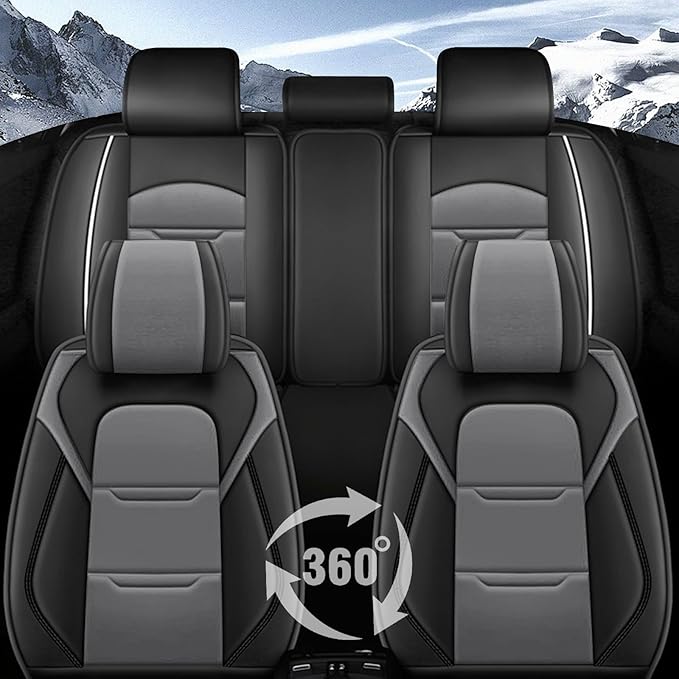 YORKNEIC Seat Covers Full Set Fit for kia Optima 2002-2020 Leather Car Seat Covers for Optima Automotive Seat Cushion with Airbag Compatible (5 Seats,Black&Grey)