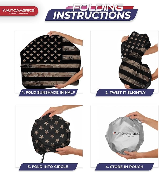 Autoamerics 1-Piece Windshield Sun Shade Brown Camo American Flag USA Design - Foldable Car Front Window Sunshade for Most Sedans SUV Truck - Blocks Max UV Rays and Keeps Your Vehicle Cool - Medium