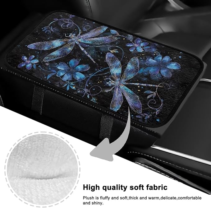 Bulopur Blue Dragonfly Car Center Console Cushion Pad Center Console Cover Fashion Auto Interior Protect from Pet Claws Flannel Car Console Covers Fit for Most Cars, Vehicles, SUVs