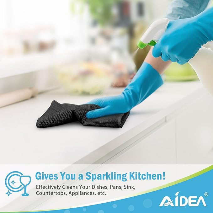 AIDEA Microfiber Cleaning Cloth 100PK, Soft Microfiber Towels for Cars, Absorbent Cleaning Rags, Lint-Free Streak-Free Wash Cloths for House, Kitchen, Window(12inx12in), Black