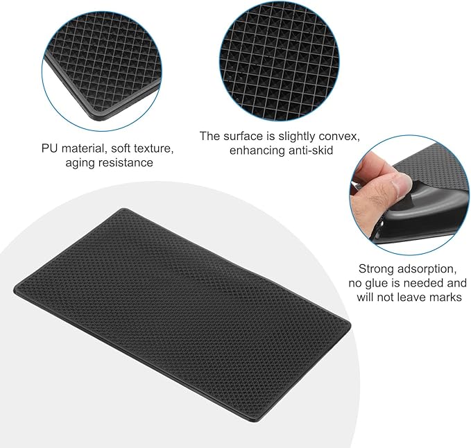 HARFINGTON 2pcs Car Dashboard Anti-Slip Mat 7" x 5" Universal Sticky Dash Pad Grid Pattern Washable Reusable Car Non-Slip Mats for Phone Keys Sunglasses Electronic Devices, Black