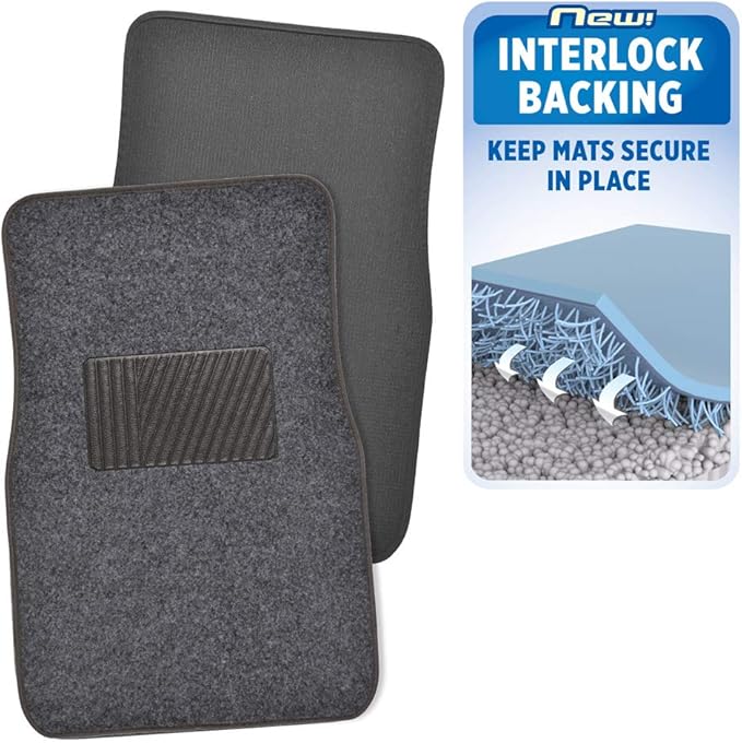 Motor Trend Premium Inter-Lock Backing Carpet Car Floor Mats - Front & Rear, Thick & Durable Auto Protection, Fits Most Cars Truck SUV Coupe Sedan