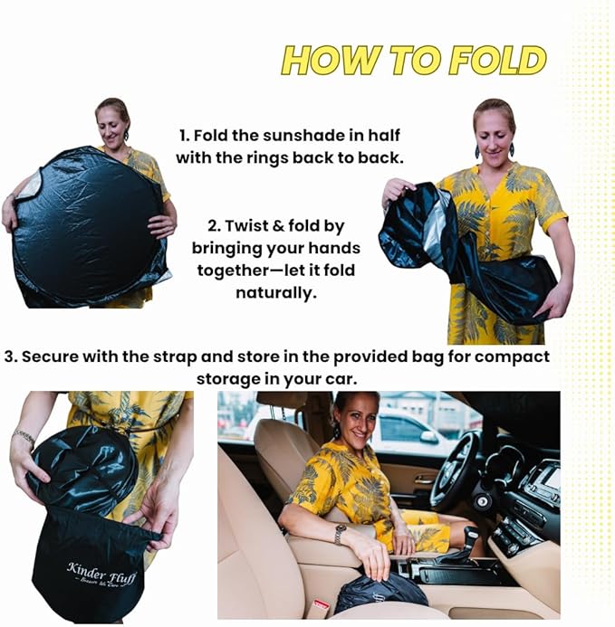 Kinder Fluff Windshield Sunshade | Reflective Patented Car Sun Protection - Certified 99% UVR Block - Cool Interior | Foldable Sun Visor Cover | Automotive Accessories for Summer Heat |Size S 59"x28"