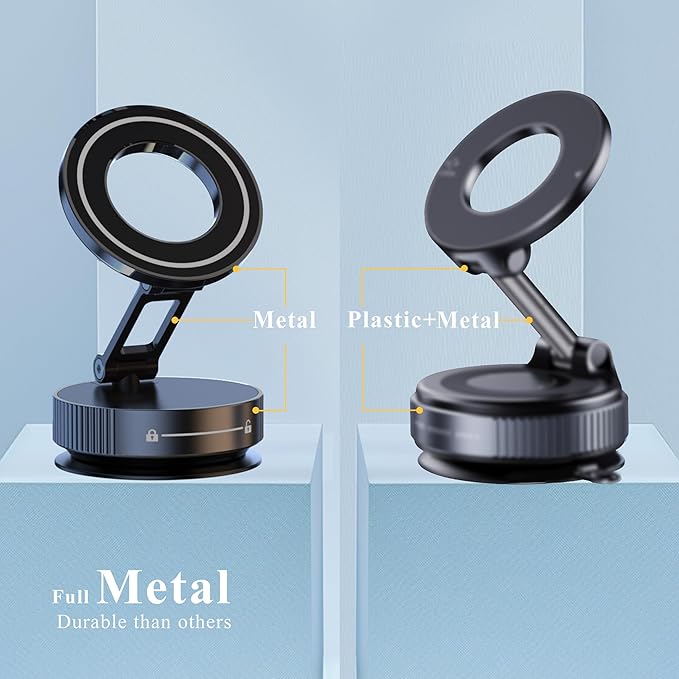 LnkXT Vacuum Magnetic Phone Holder for Car,Full Metal Body,Vacuum Suction Phone Mount,Magsafe Car Mount for iPhone, Folding Holder for iPhone and Android