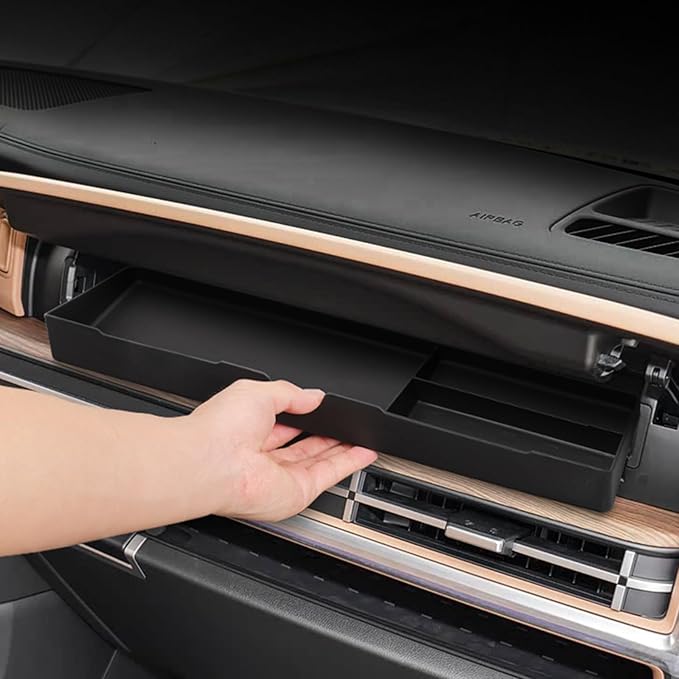 LUCKEASY Co-pilot Drawer Box Storage Box Compatible with Hyundai Santa Fe 2024 2025 2026 Passenger Drawer Box Storage Tray Black TPE for Santa Fe Accessories Black