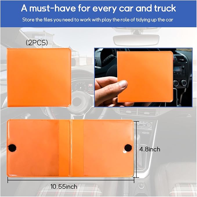2 PCS Car Registration and Insurance Holder, 10.6''×4.8'' Essential Auto Card Glove Box Organizer with Closure, Vehicle Interior Accessories Perfect for Documents, Cards
