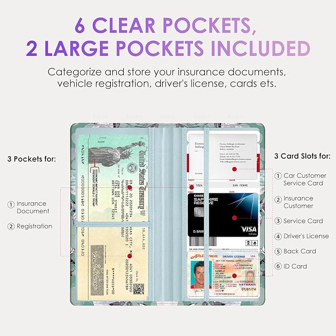 Car Registration and Insurance Holder，Colour Patterns Men Women Car License Document Registration and Insurance Card Holder