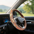 Steering Wheel Cover Western Car Tooled Leather Retro Cowboy Car & Truck Accessory, Universal 15 Inch Non Slip Wheel Cover for SUV, Pickup, Comfortable Grip, Easy to Install (Orange)
