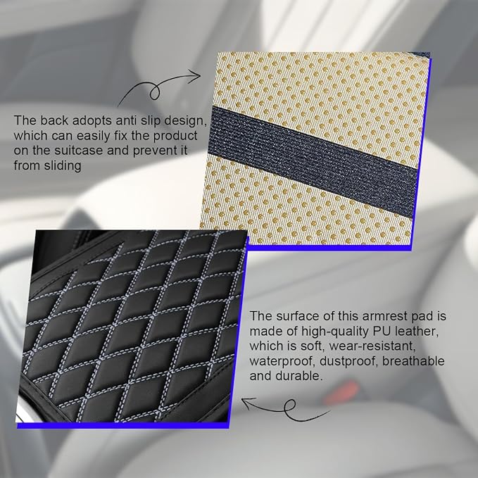 Car Center Console Cover, Scratch-Resistant Leather Vehicle Armrest Seat Storage Box Protector Cushion, Comfortable Automotive Interior Armrest Pad Mat, Universal Fit (Black/Grey)