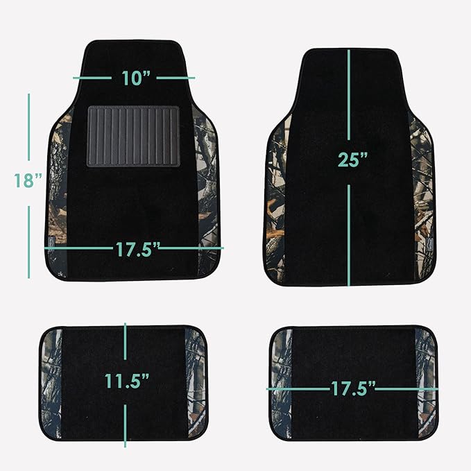 FH Group Automotive Floor Mats – Universal Fit Premium Carpet Car Mats with Driver Heel Pad, Full Set for Cars, SUVs & Trucks - Camo