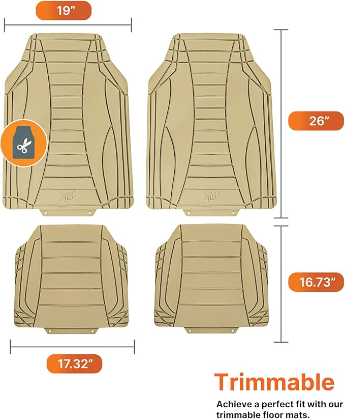 TLH Car Floor Mats, Beige Sleek Linear, Full Set, Rubber, Waterproof, Stain-Resistant, Easy to Clean, Washable, Durable for Ultimate Protection, Perfect for Cars, Trucks, SUVs, Vans