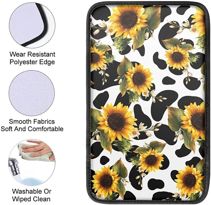 Mintutlipy Universal Car Center Console Covers Cow Sunflower Soft Car Armrest Cushion Wear Resistant Armrest Protector Easy to Install