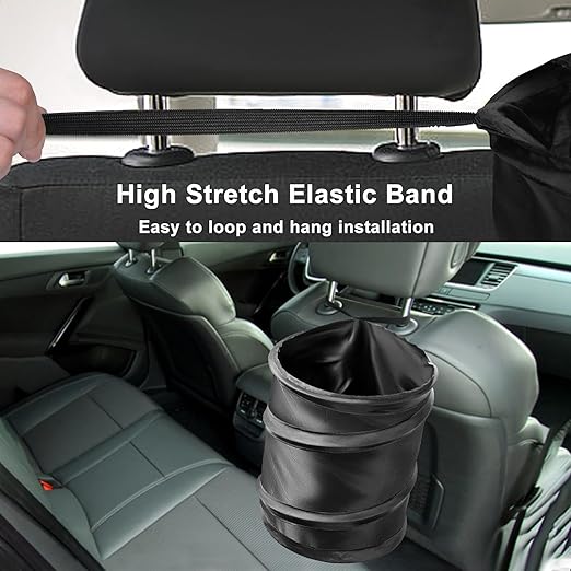 Kincown Car Trash Can, Large-Sized Pop-up Car Trash Bin, Collapsible Garbage Can, Trash Bag with Elastic Band Hanging, Double-Layer Washable Trash Can, Waste Basket with Velcro