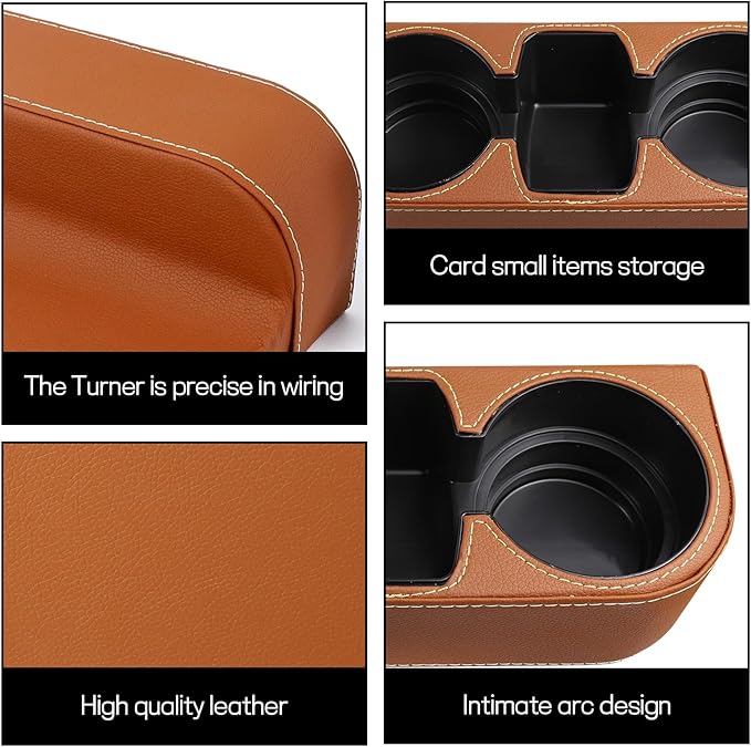 Car Cup Holder, Multifunctional Auto Drink Holder Gap Filler Storage Box, Leather Car Seat Organizer with Cup Holder, Universal Vehicle Front Seat Organizer for Bottle Phone (Brown)
